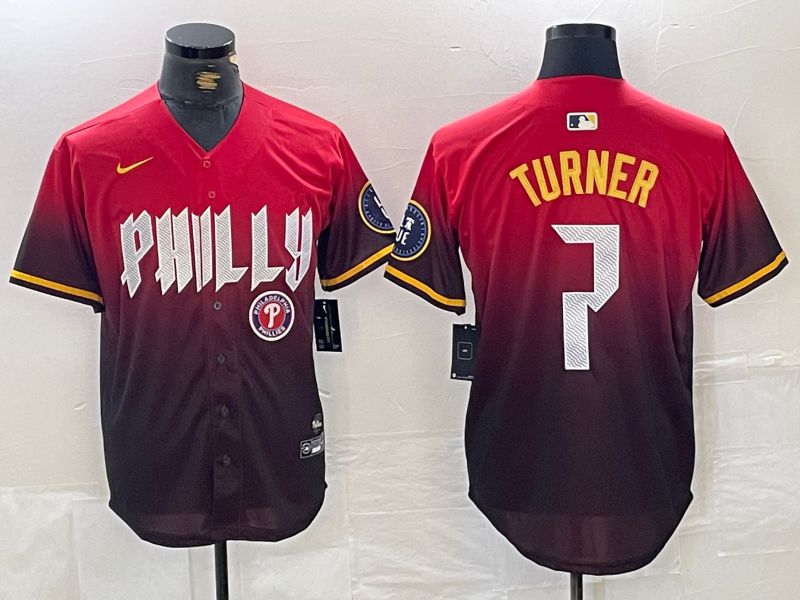 Men Philadelphia Phillies #7 Turner Red City Edition Nike 2024 MLB Jersey style 5->philadelphia phillies->MLB Jersey